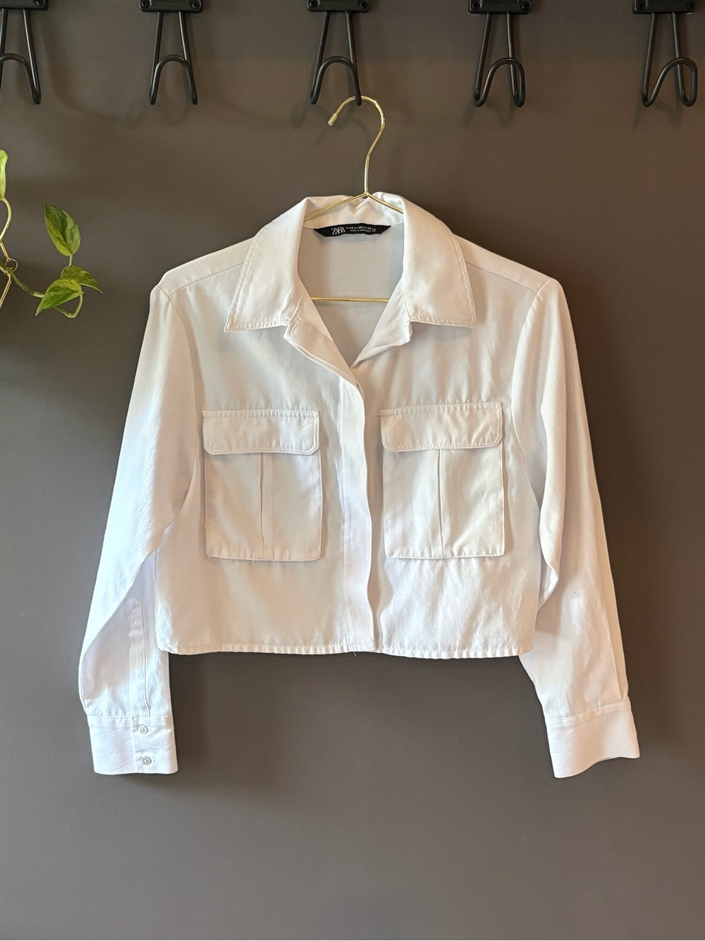 Zara White Cropped Utility Jean Jacket